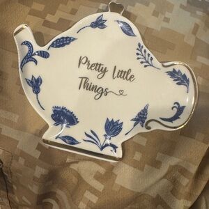 Kate Aspen Blue and Gold Teapot Trinket Dish